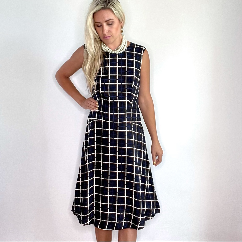 J.Crew Black Brown Blue Plaid Sleeveless Dress 8